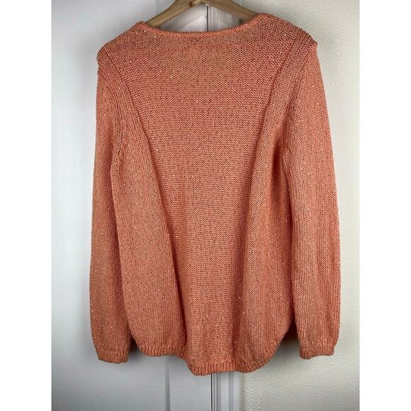 Chico's Women's Size 3 Peach Sequin Cotton Blend V-Neck Pullover Sweater - Picture 4 of 6